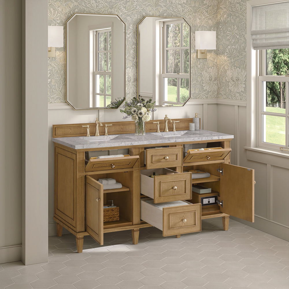 James Martin - Lorelai 60" Double Vanity, Light Natural Oak w/ 3 CM Eternal Jasmine Pearl Silestone Top - 424-V60D-LNO-3EJP view 5