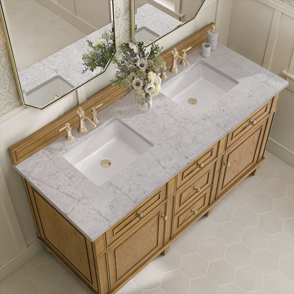 James Martin - Lorelai 60" Double Vanity, Light Natural Oak w/ 3 CM Eternal Jasmine Pearl Silestone Top - 424-V60D-LNO-3EJP view 7