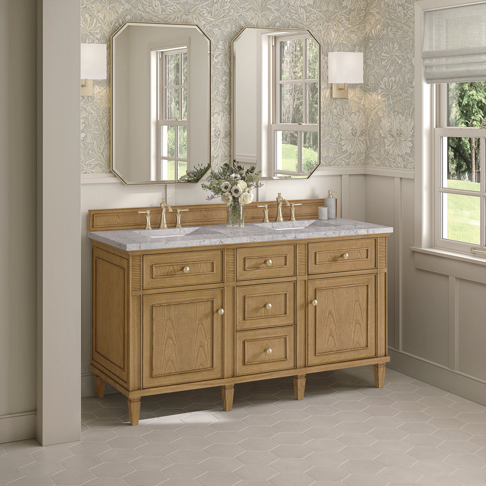 James Martin - Lorelai 60" Double Vanity, Light Natural Oak w/ 3 CM Eternal Jasmine Pearl Silestone Top w/FreePower Wireless Charger - 424-V60D-LNO-FEJP view 5