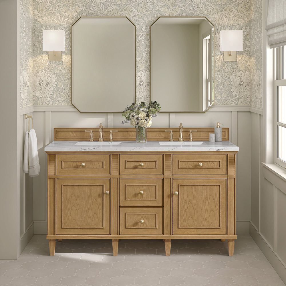 James Martin - Lorelai 60" Double Vanity, Light Natural Oak w/ 3 CM Ethereal Noctis Silestone Top - 424-V60D-LNO-3ENC view 3