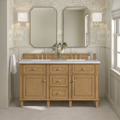 James Martin - Lorelai 60" Double Vanity, Light Natural Oak w/ 3 CM Ethereal Noctis Silestone Top - 424-V60D-LNO-3ENC view 3