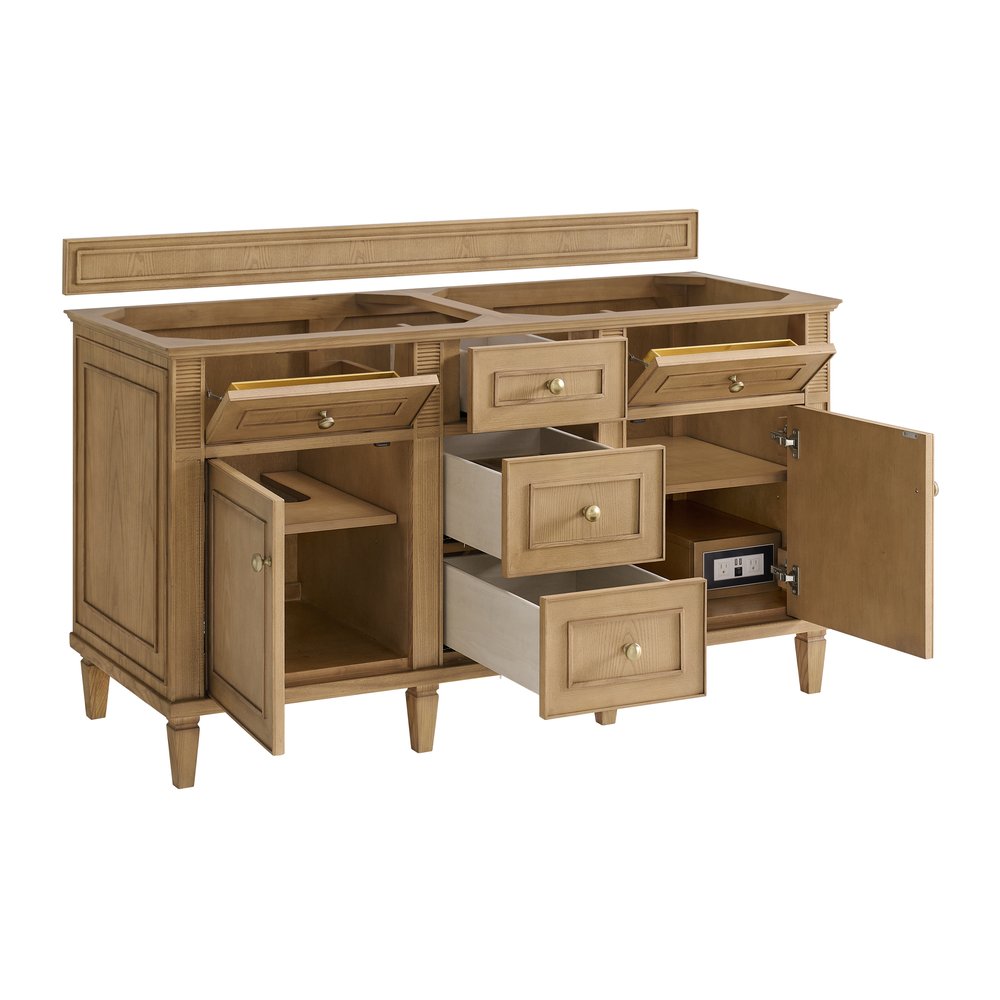 James Martin - Lorelai 60" Double Vanity, Light Natural Oak w/ 3 CM Ethereal Noctis Silestone Top - 424-V60D-LNO-3ENC view 8
