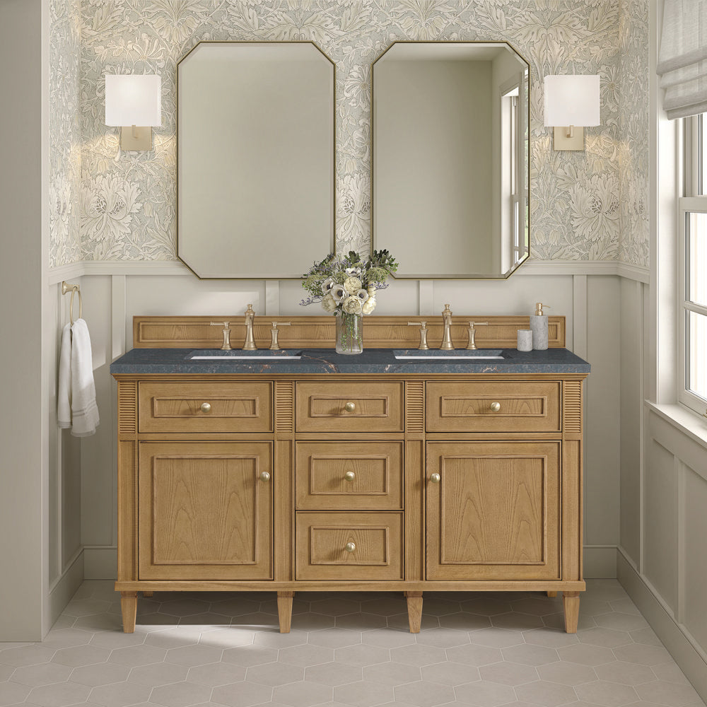 James Martin - Lorelai 60" Double Vanity, Light Natural Oak w/ 3 CM Parisien Bleu Silestone Top - 424-V60D-LNO-3PBL view 3