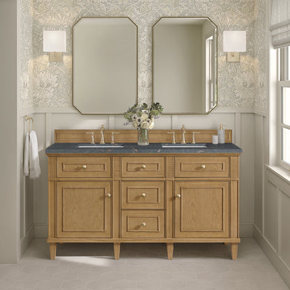 James Martin - Lorelai 60" Double Vanity, Light Natural Oak w/ 3 CM Parisien Bleu Silestone Top - 424-V60D-LNO-3PBL view 3