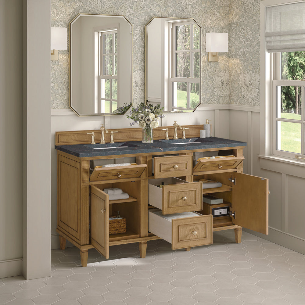 James Martin - Lorelai 60" Double Vanity, Light Natural Oak w/ 3 CM Parisien Bleu Silestone Top - 424-V60D-LNO-3PBL view 5