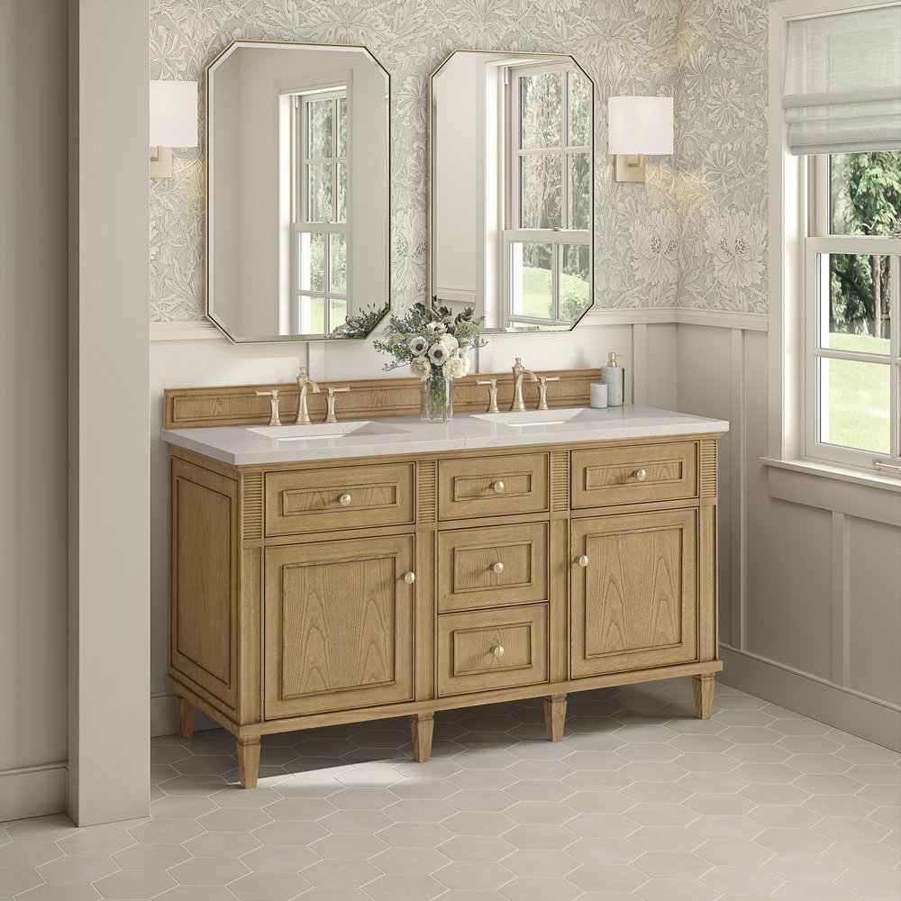James Martin - Lorelai 60" Double Vanity, Light Natural Oak, w/ 3 CM Siberian Silestone Top - 424-V60D-LNO-3SFR view 4