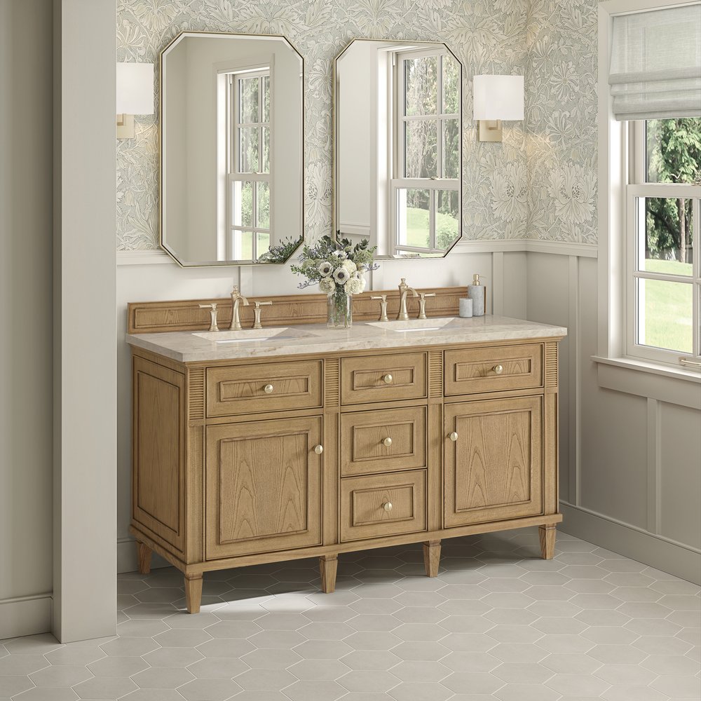James Martin - Lorelai 60" Double Vanity, Light Natural Oak, w/ 3 CM Tajnar Eclos Top - 424-V60D-LNO-3TJR view 4
