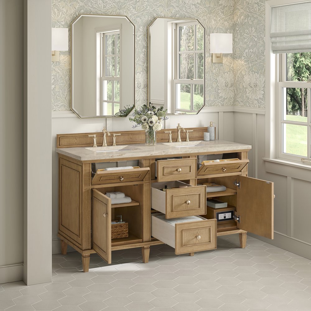 James Martin - Lorelai 60" Double Vanity, Light Natural Oak, w/ 3 CM Tajnar Eclos Top - 424-V60D-LNO-3TJR view 5