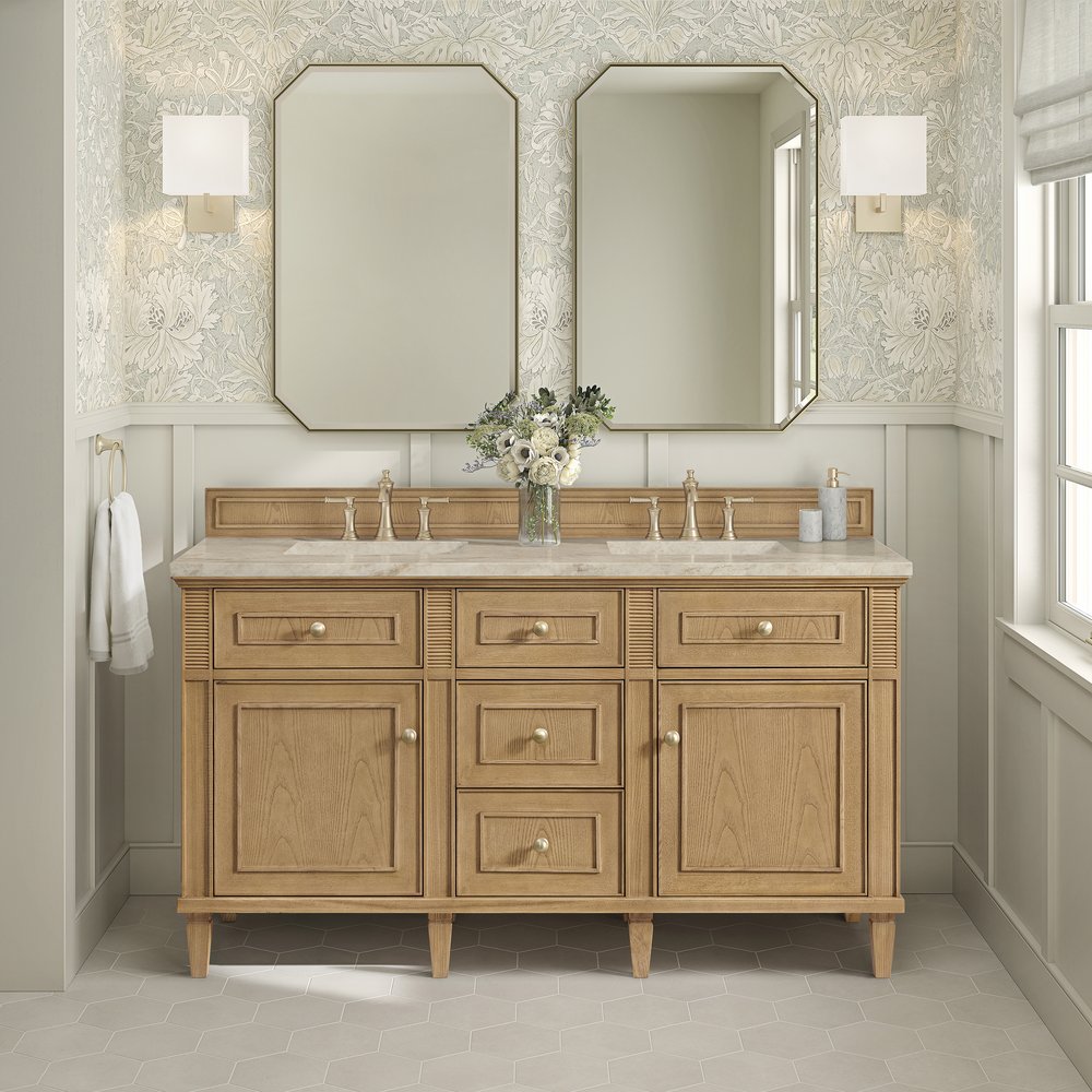 James Martin - Lorelai 60" Double Vanity, Light Natural Oak, w/ 3 CM Tajnar Eclos Top w/FreePower Wireless Charger - 424-V60D-LNO-FTJR view 3