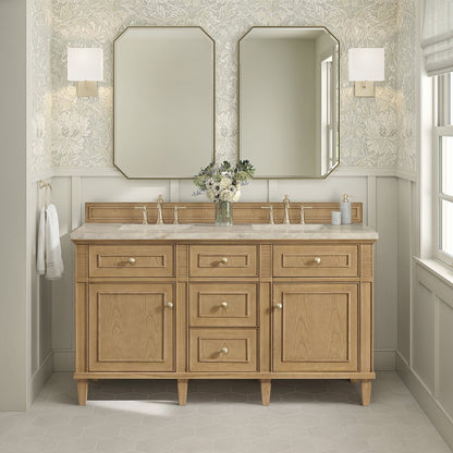 James Martin - Lorelai 60" Double Vanity, Light Natural Oak, w/ 3 CM Tajnar Eclos Top w/FreePower Wireless Charger - 424-V60D-LNO-FTJR view 3