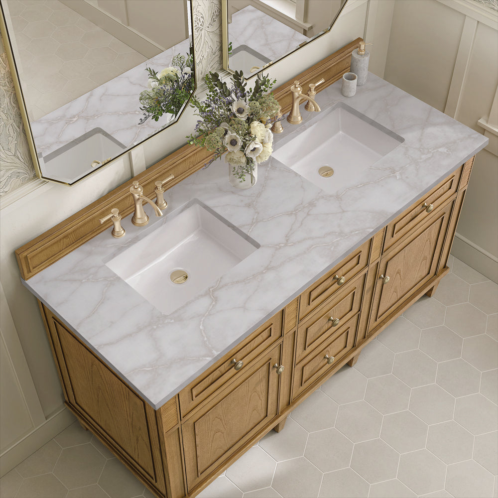 James Martin - Lorelai 60" Double Vanity, Light Natural Oak w/ 3 CM Victorian Silver Silestone Top - 424-V60D-LNO-3VSL view 7