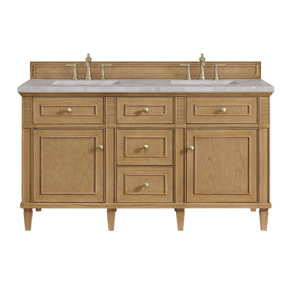 James Martin - Lorelai 60" Double Vanity, Light Natural Oak w/ 3 CM Victorian Silver Silestone Top w/FreePower Wireless Charger - 424-V60D-LNO-FVSL view 1