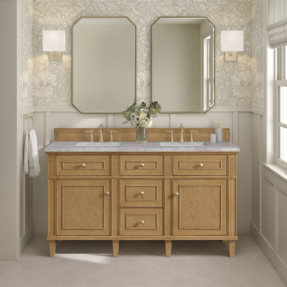 James Martin - Lorelai 60" Double Vanity, Light Natural Oak w/ 3 CM Victorian Silver Silestone Top w/FreePower Wireless Charger - 424-V60D-LNO-FVSL view 4