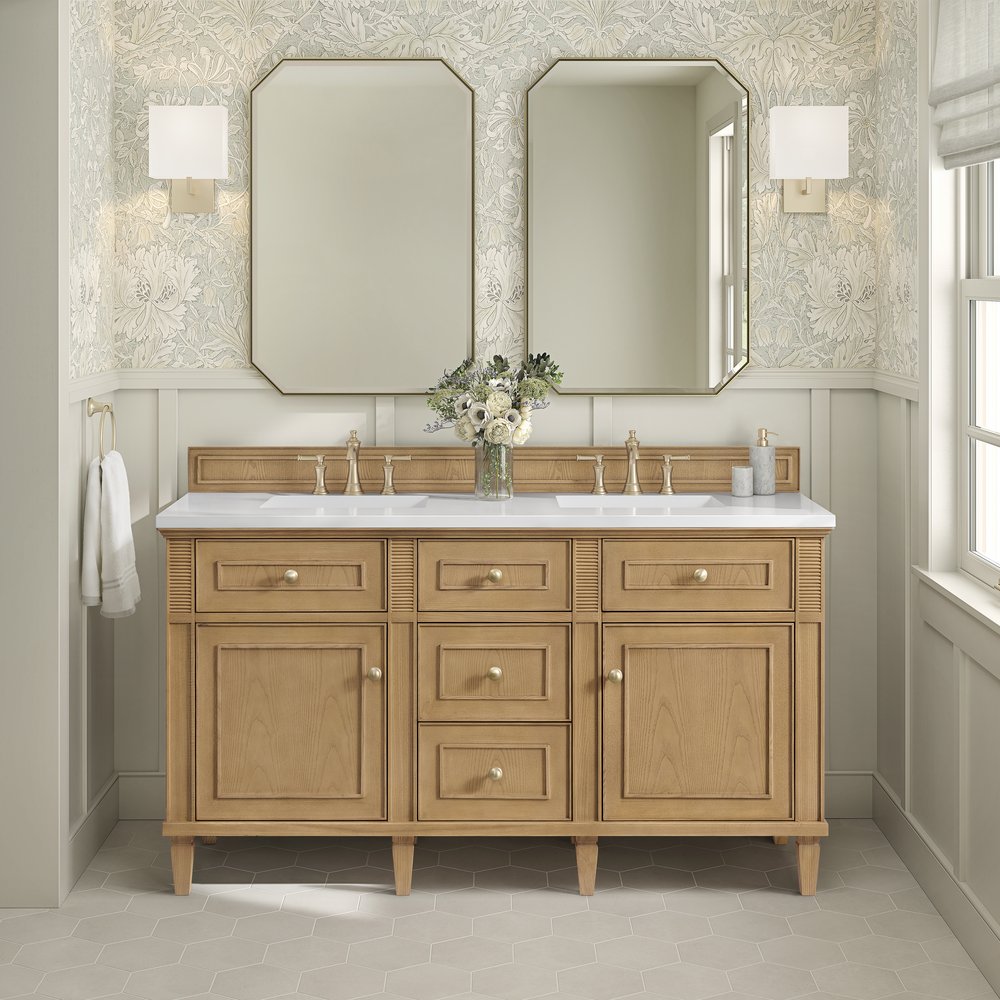 James Martin - Lorelai 60" Double Vanity, Light Natural Oak w/ 3 CM White Zeus Silestone Top - 424-V60D-LNO-3WZ view 3