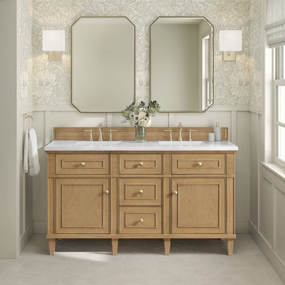 James Martin - Lorelai 60" Double Vanity, Light Natural Oak w/ 3 CM White Zeus Silestone Top - 424-V60D-LNO-3WZ view 3