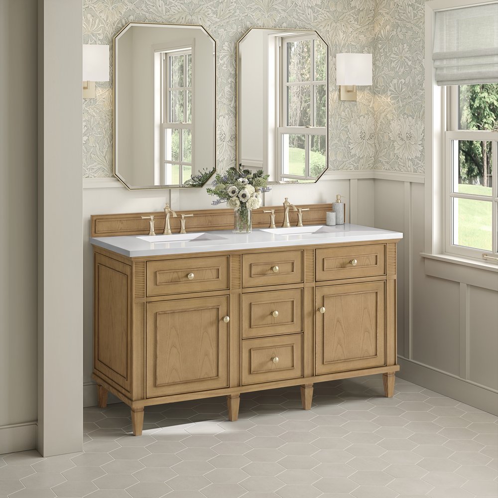 James Martin - Lorelai 60" Double Vanity, Light Natural Oak w/ 3 CM White Zeus Silestone Top - 424-V60D-LNO-3WZ view 4