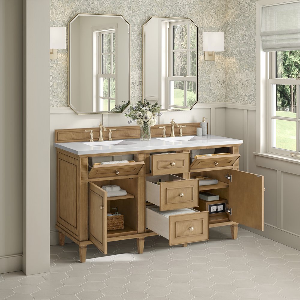 James Martin - Lorelai 60" Double Vanity, Light Natural Oak w/ 3 CM White Zeus Silestone Top - 424-V60D-LNO-3WZ view 5