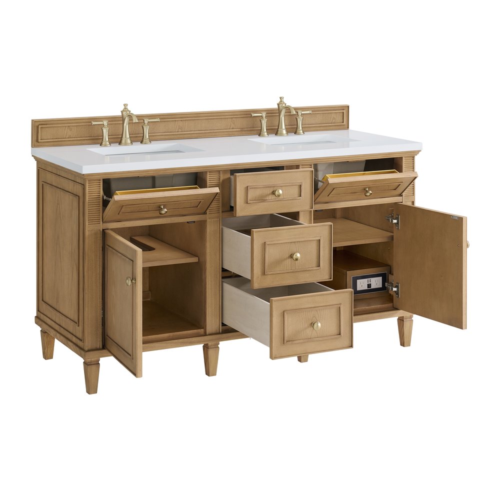 James Martin - Lorelai 60" Double Vanity, Light Natural Oak w/ 3 CM White Zeus Silestone Top - 424-V60D-LNO-3WZ view 9