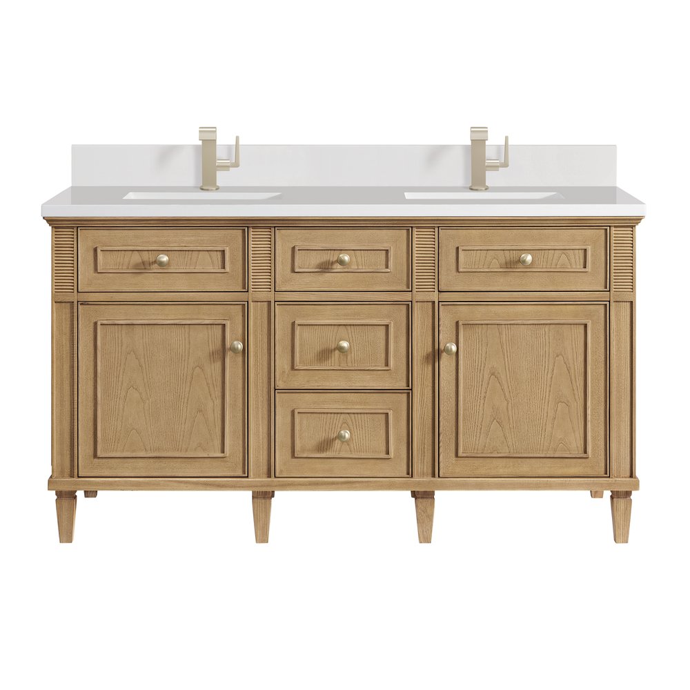 James Martin - Lorelai 60" Double Vanity, Light Natural Oak w/ Single Hole 3 CM White Zeus Silestone Top & Backsplash - 424-V60D-LNO-1WZ view 1