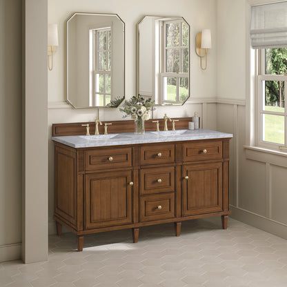 James Martin - Lorelai 60" Double Vanity, Mid-Century Walnut w/ 3 CM Carrara White Marble Top - 424-V60D-WLT-3CAR view 4