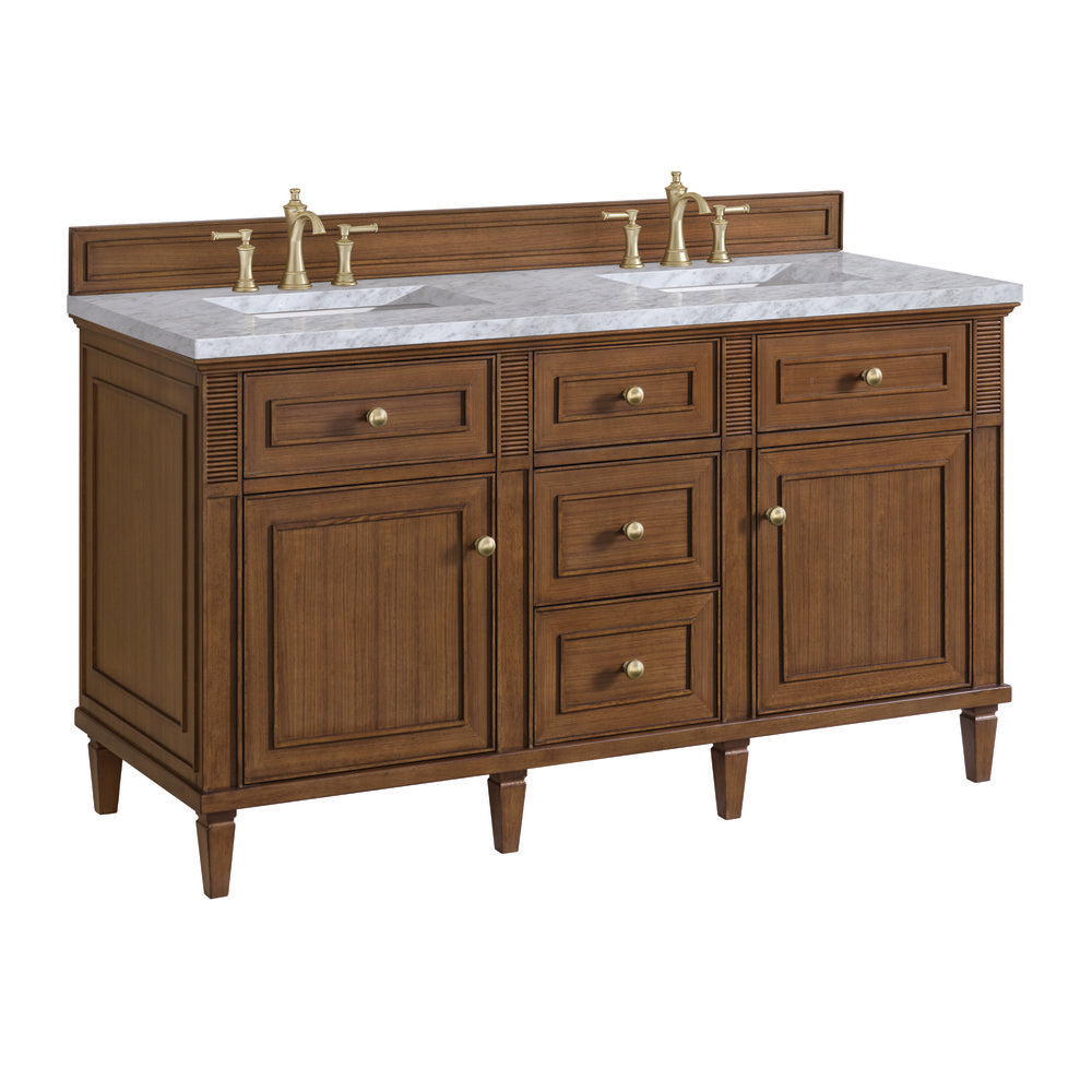 James Martin - Lorelai 60" Double Vanity, Mid-Century Walnut w/ 3 CM Carrara White Marble Top - 424-V60D-WLT-3CAR view 10