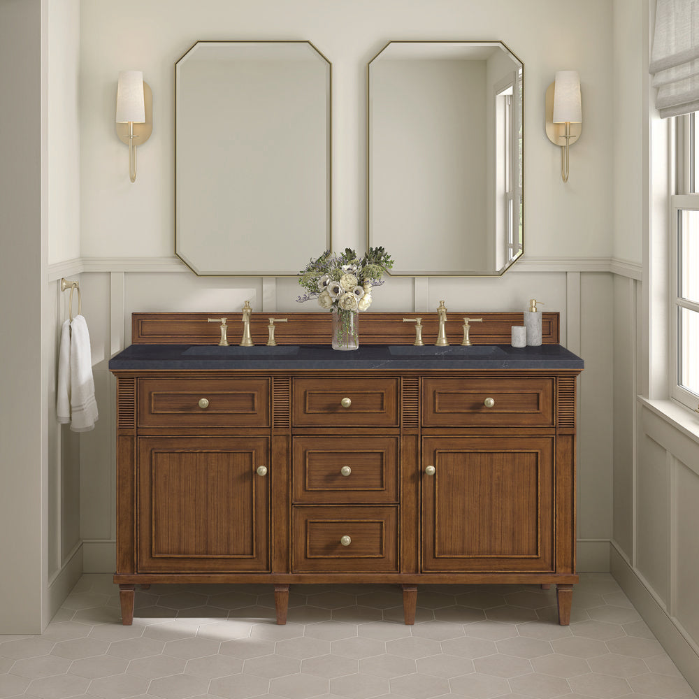 James Martin - Lorelai 60" Double Vanity, Mid-Century Walnut w/ 3 CM Charcoal Soapstone Silestone Top - 424-V60D-WLT-3CSP view 3