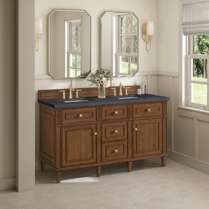 James Martin - Lorelai 60" Double Vanity, Mid-Century Walnut w/ 3 CM Charcoal Soapstone Silestone Top - 424-V60D-WLT-3CSP view 4