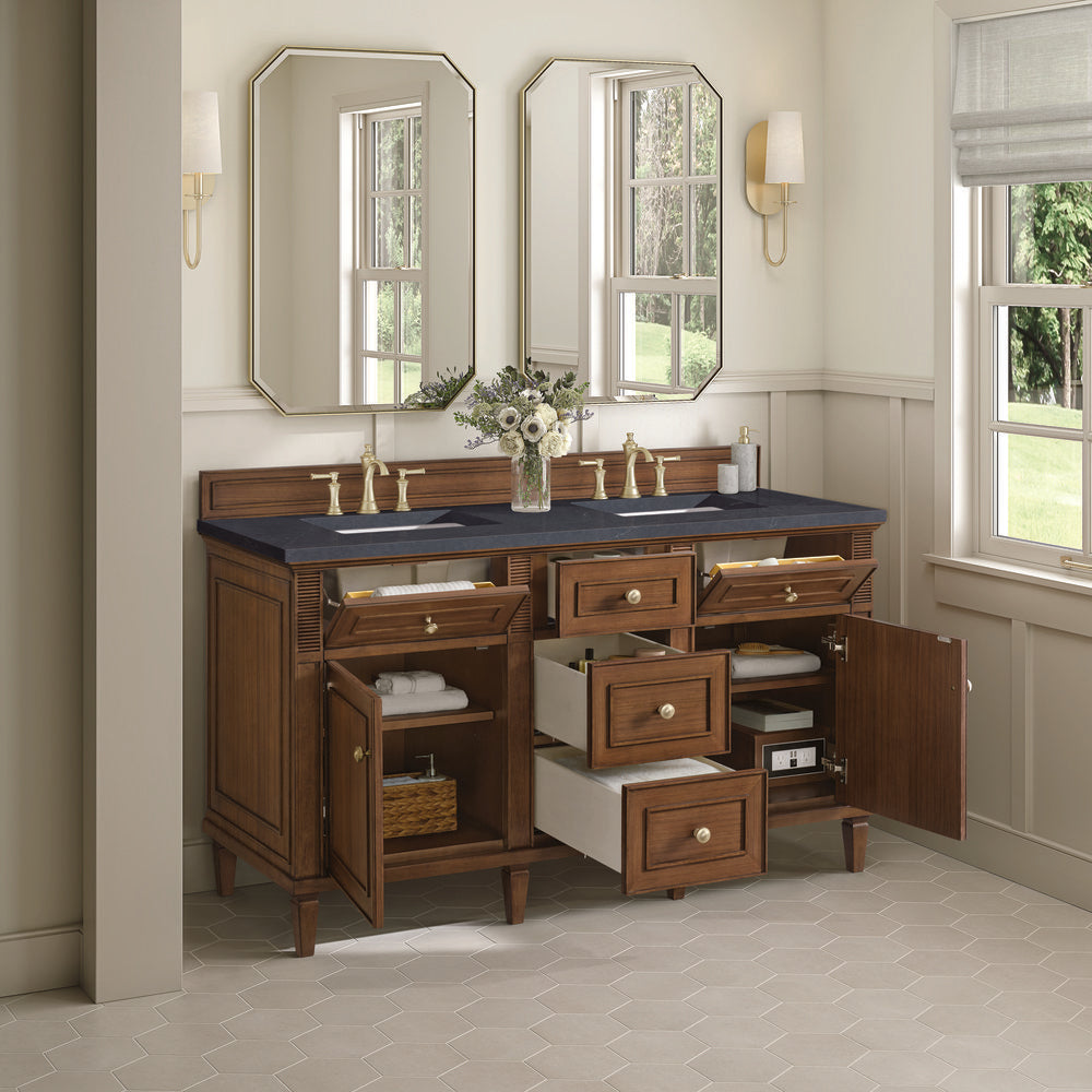 James Martin - Lorelai 60" Double Vanity, Mid-Century Walnut w/ 3 CM Charcoal Soapstone Silestone Top - 424-V60D-WLT-3CSP view 5