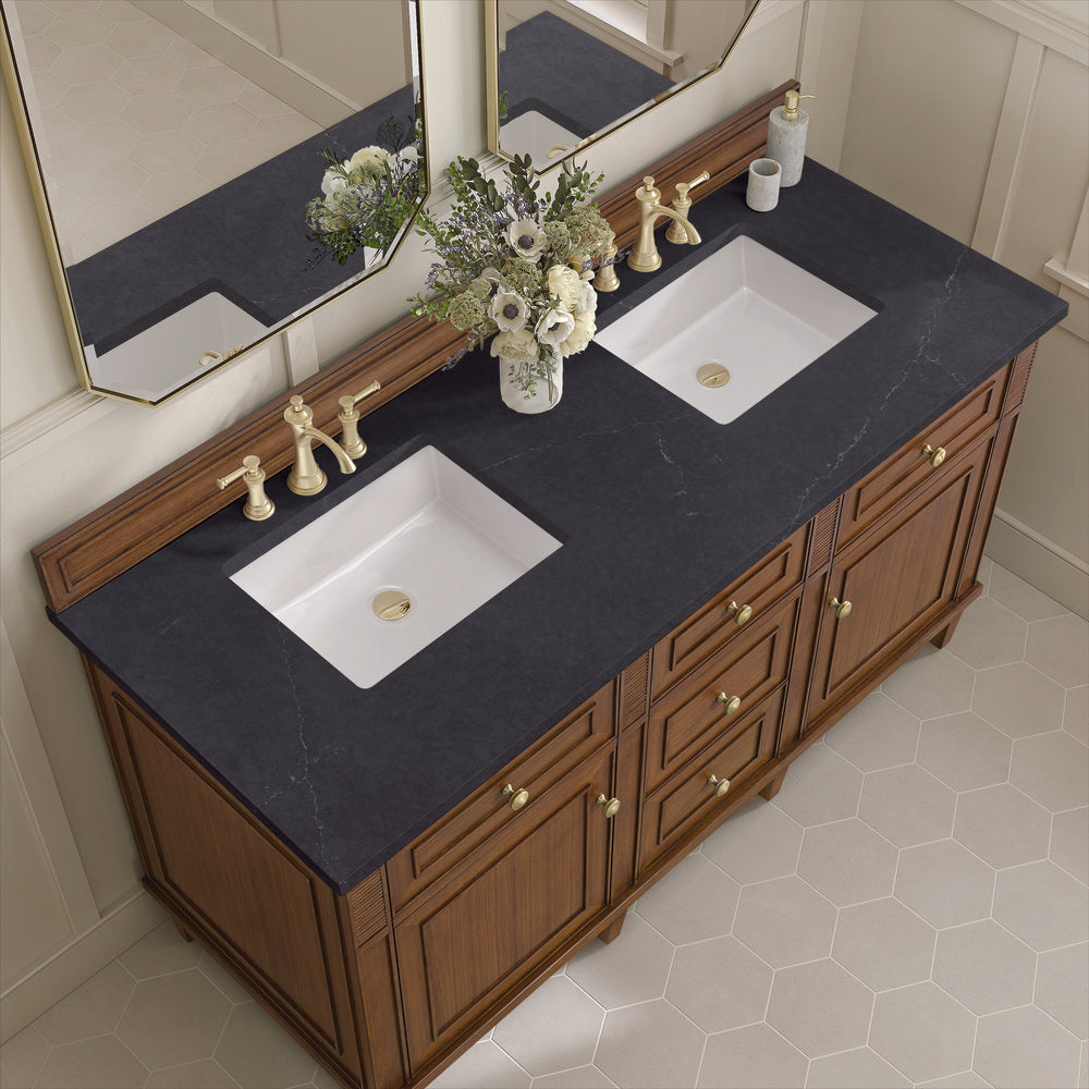 James Martin - Lorelai 60" Double Vanity, Mid-Century Walnut w/ 3 CM Charcoal Soapstone Silestone Top - 424-V60D-WLT-3CSP view 7