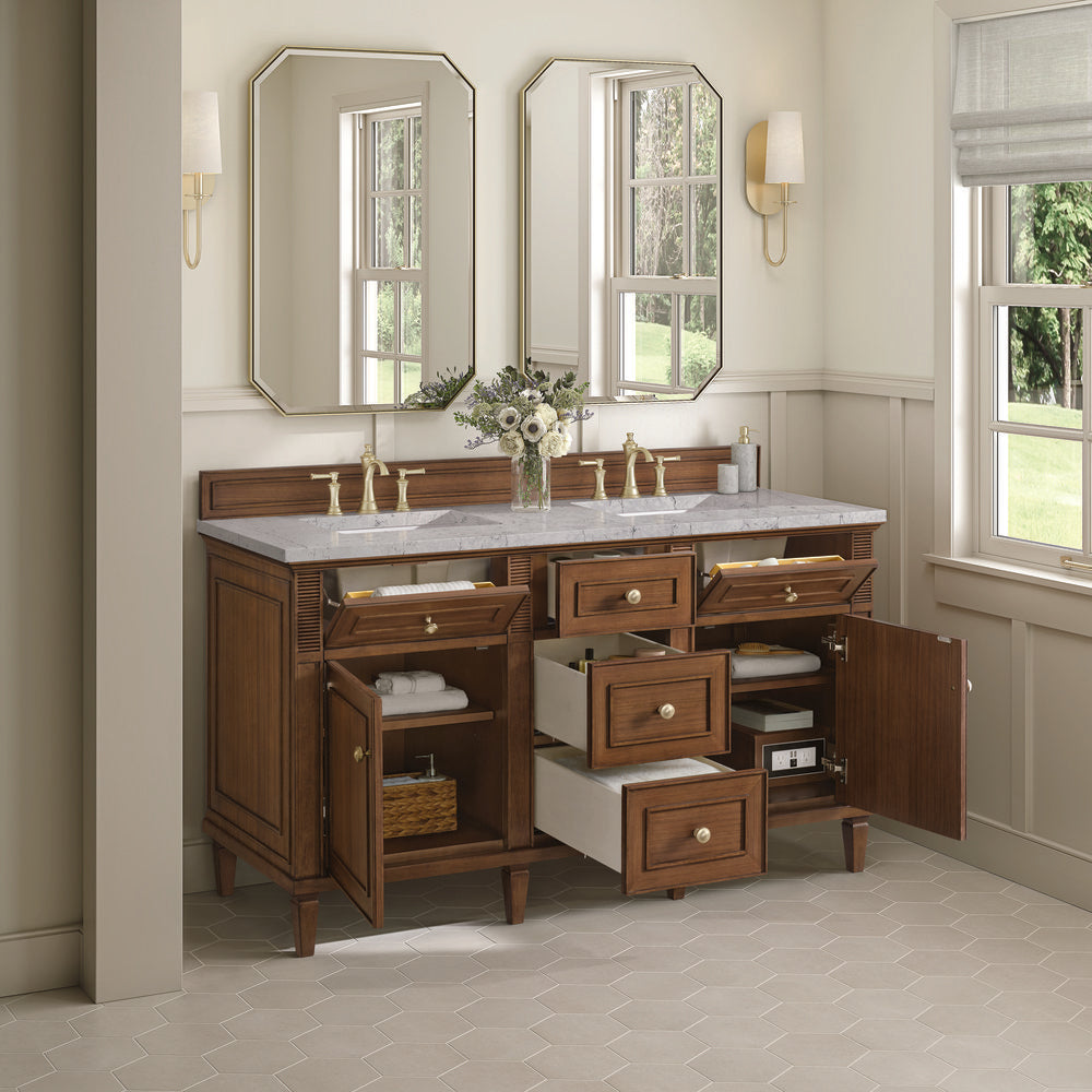 James Martin - Lorelai 60" Double Vanity, Mid-Century Walnut w/ 3 CM Eternal Jasmine Pearl Silestone Top - 424-V60D-WLT-3EJP view 5