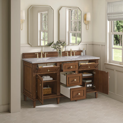 James Martin - Lorelai 60" Double Vanity, Mid-Century Walnut w/ 3 CM Eternal Jasmine Pearl Silestone Top - 424-V60D-WLT-3EJP view 5