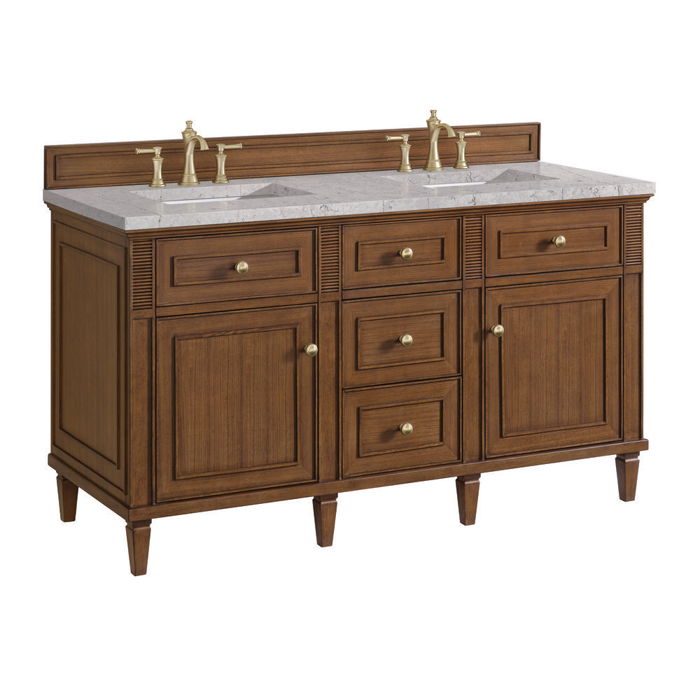 James Martin - Lorelai 60" Double Vanity, Mid-Century Walnut w/ 3 CM Eternal Jasmine Pearl Silestone Top - 424-V60D-WLT-3EJP view 10