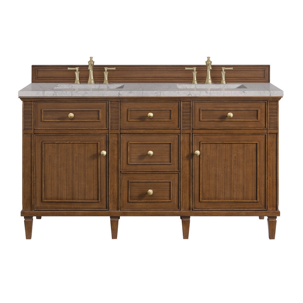 James Martin - Lorelai 60" Double Vanity, Mid-Century Walnut w/ 3 CM Eternal Jasmine Pearl Silestone Top w/FreePower Wireless Charger - 424-V60D-WLT-FEJP view 1
