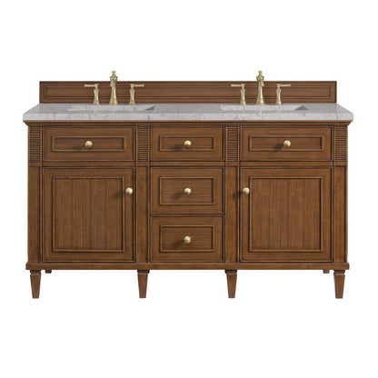 James Martin - Lorelai 60" Double Vanity, Mid-Century Walnut w/ 3 CM Eternal Jasmine Pearl Silestone Top w/FreePower Wireless Charger - 424-V60D-WLT-FEJP view 1