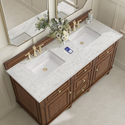 James Martin - Lorelai 60" Double Vanity, Mid-Century Walnut w/ 3 CM Eternal Jasmine Pearl Silestone Top w/FreePower Wireless Charger - 424-V60D-WLT-FEJP view 8