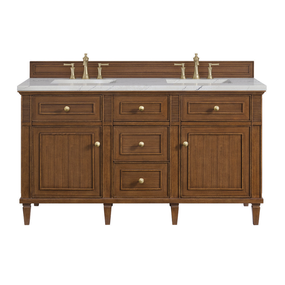 James Martin - Lorelai 60" Double Vanity, Mid-Century Walnut w/ 3 CM Ethereal Noctis Silestone Top - 424-V60D-WLT-3ENC view 1