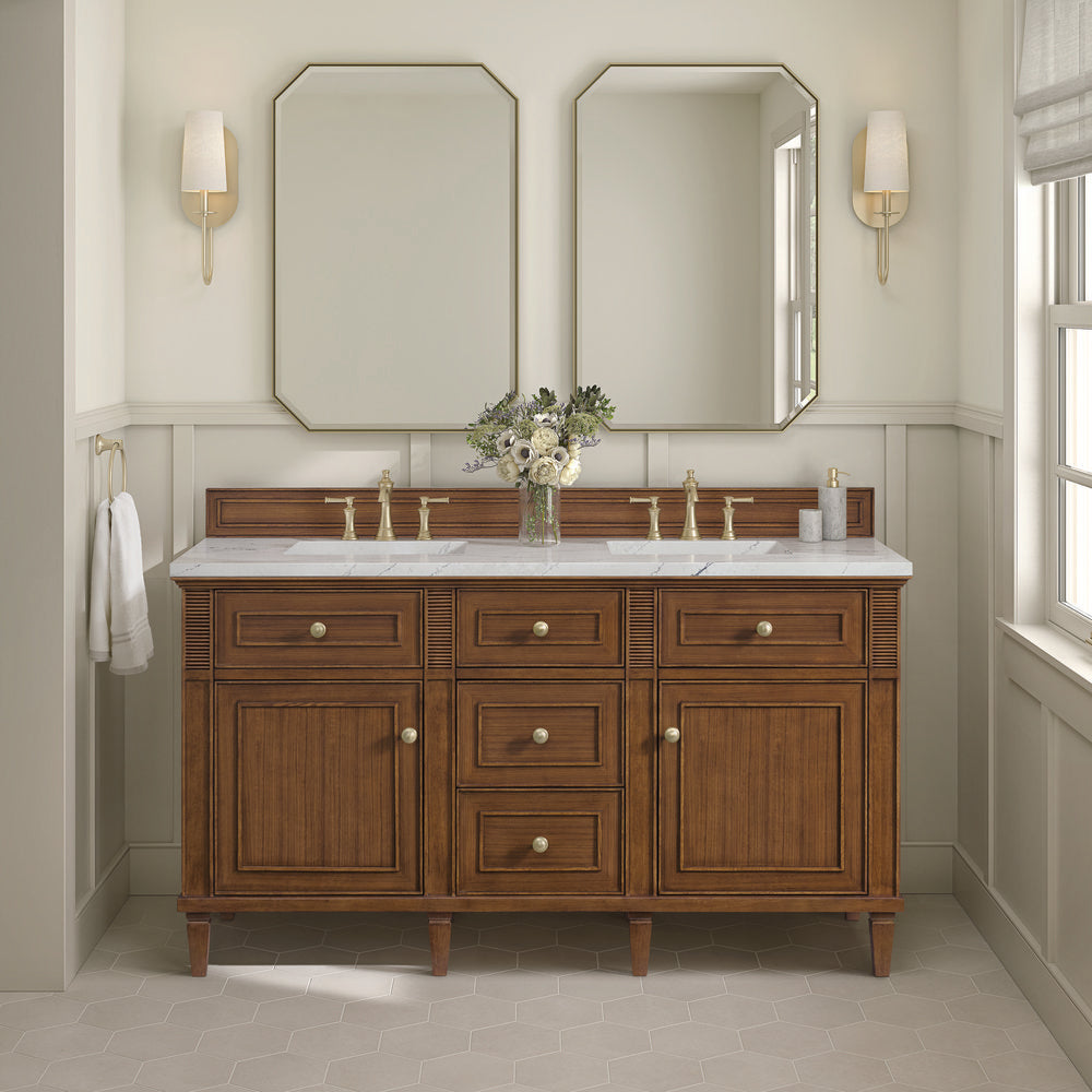 James Martin - Lorelai 60" Double Vanity, Mid-Century Walnut w/ 3 CM Ethereal Noctis Silestone Top - 424-V60D-WLT-3ENC view 3