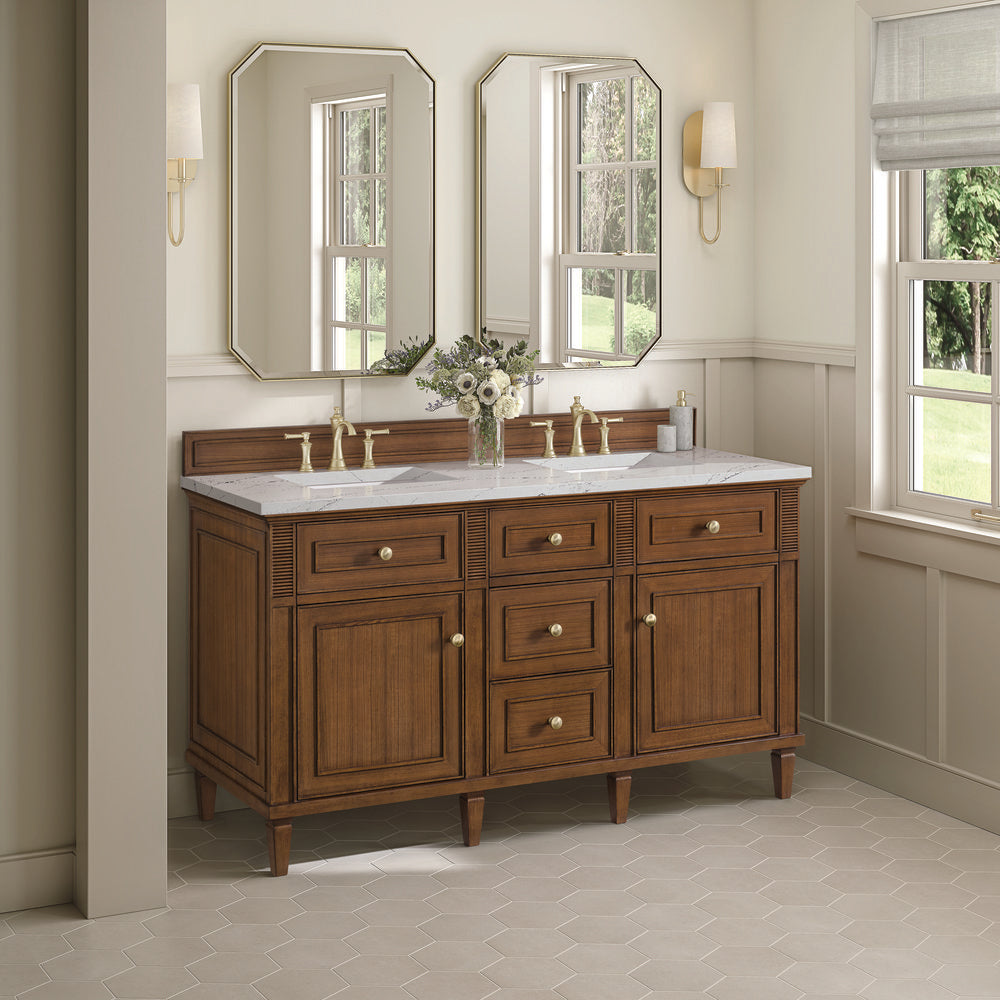 James Martin - Lorelai 60" Double Vanity, Mid-Century Walnut w/ 3 CM Ethereal Noctis Silestone Top - 424-V60D-WLT-3ENC view 4