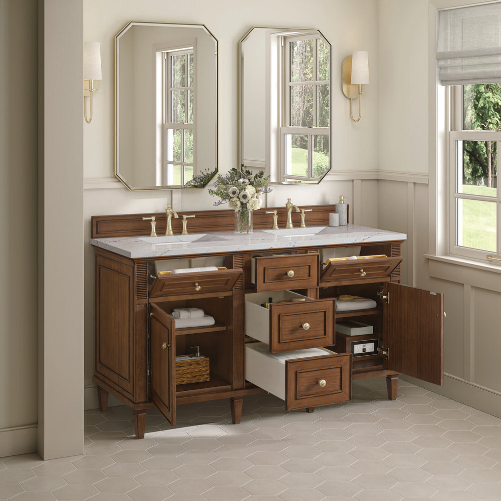 James Martin - Lorelai 60" Double Vanity, Mid-Century Walnut w/ 3 CM Ethereal Noctis Silestone Top - 424-V60D-WLT-3ENC view 5