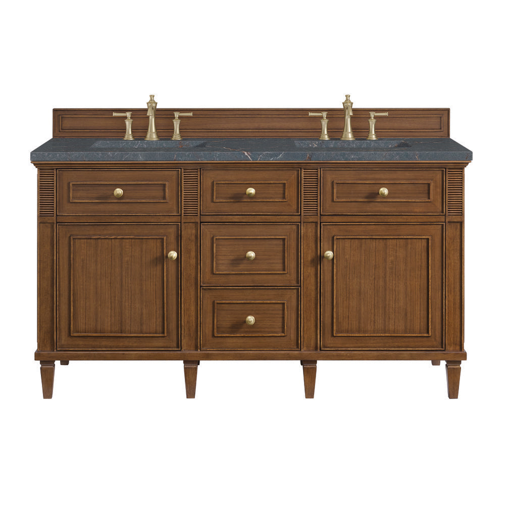 James Martin - Lorelai 60" Double Vanity, Mid-Century Walnut w/ 3 CM Parisien Bleu Silestone Top - 424-V60D-WLT-3PBL view 1
