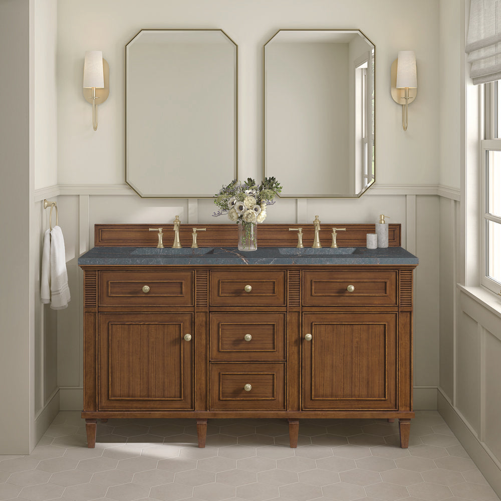 James Martin - Lorelai 60" Double Vanity, Mid-Century Walnut w/ 3 CM Parisien Bleu Silestone Top - 424-V60D-WLT-3PBL view 3