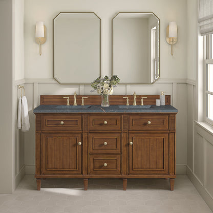 James Martin - Lorelai 60" Double Vanity, Mid-Century Walnut w/ 3 CM Parisien Bleu Silestone Top - 424-V60D-WLT-3PBL view 3