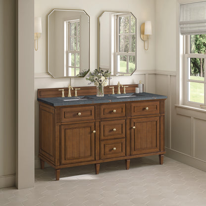 James Martin - Lorelai 60" Double Vanity, Mid-Century Walnut w/ 3 CM Parisien Bleu Silestone Top - 424-V60D-WLT-3PBL view 4