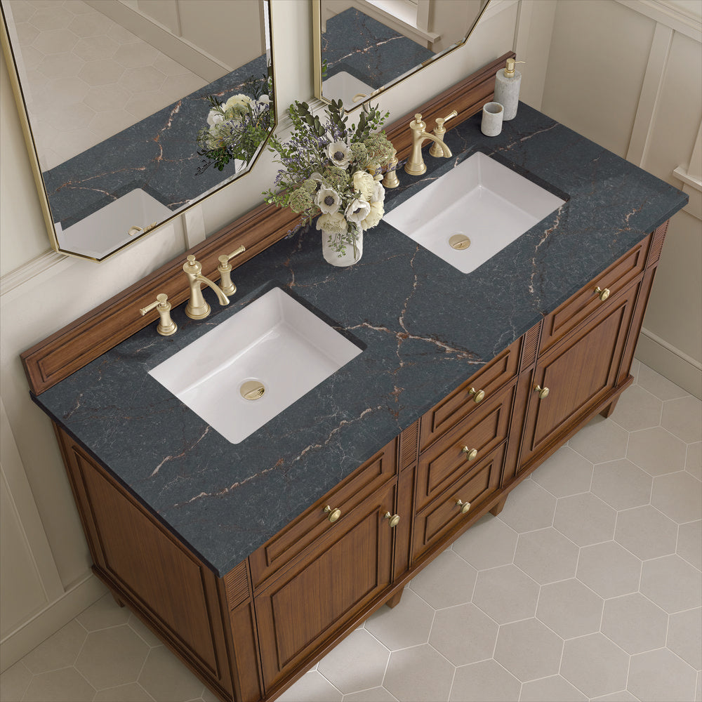 James Martin - Lorelai 60" Double Vanity, Mid-Century Walnut w/ 3 CM Parisien Bleu Silestone Top - 424-V60D-WLT-3PBL view 7
