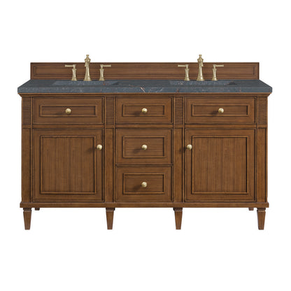 James Martin - Lorelai 60" Double Vanity, Mid-Century Walnut w/ 3 CM Parisien Bleu Silestone Top w/FreePower Wireless Charger - 424-V60D-WLT-FPBL view 1