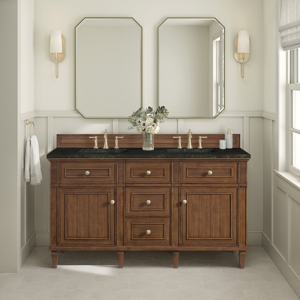 James Martin - Lorelai 60" Double Vanity, Mid-Century Walnut, w/ 3 CM Phantome Eclos Top - 424-V60D-WLT-3PHT view 3