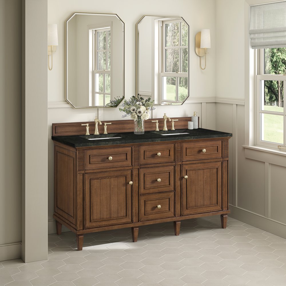 James Martin - Lorelai 60" Double Vanity, Mid-Century Walnut, w/ 3 CM Phantome Eclos Top - 424-V60D-WLT-3PHT view 4