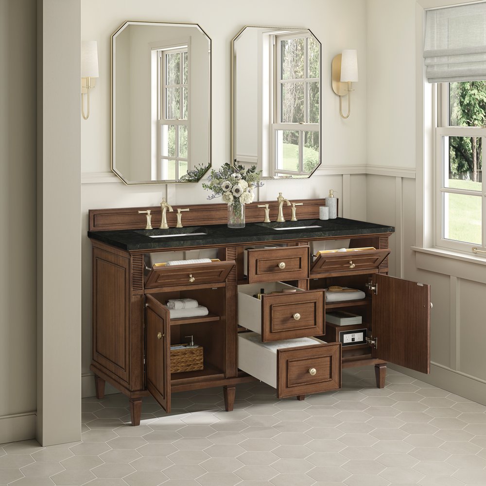 James Martin - Lorelai 60" Double Vanity, Mid-Century Walnut, w/ 3 CM Phantome Eclos Top - 424-V60D-WLT-3PHT view 5