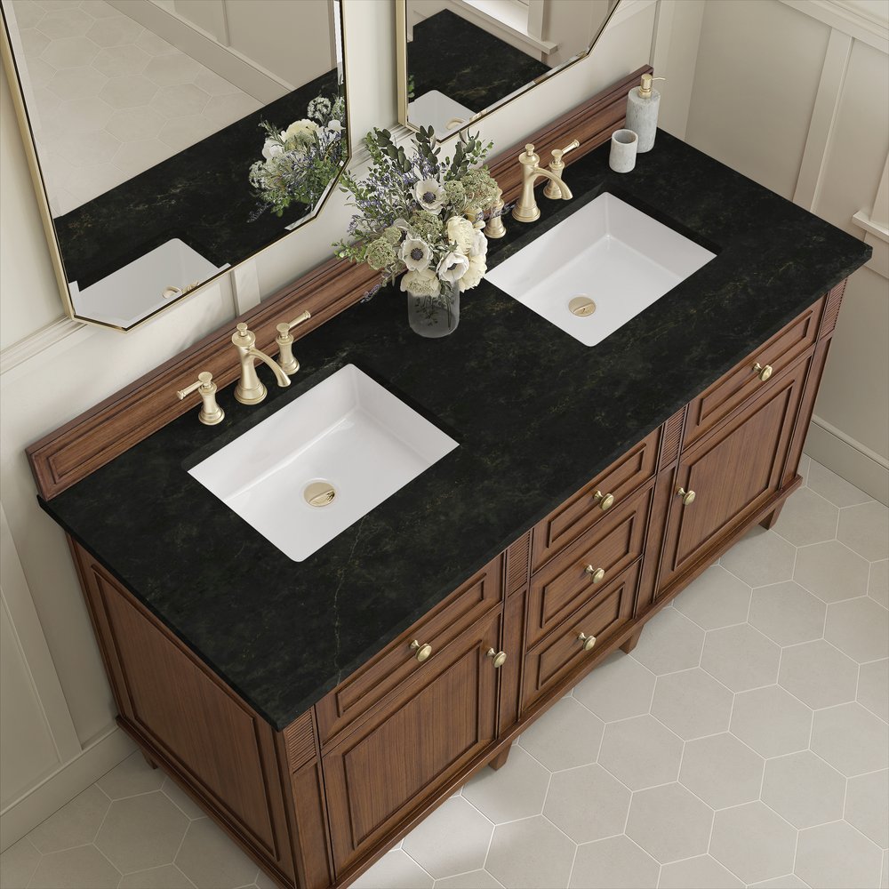 James Martin - Lorelai 60" Double Vanity, Mid-Century Walnut, w/ 3 CM Phantome Eclos Top - 424-V60D-WLT-3PHT view 7
