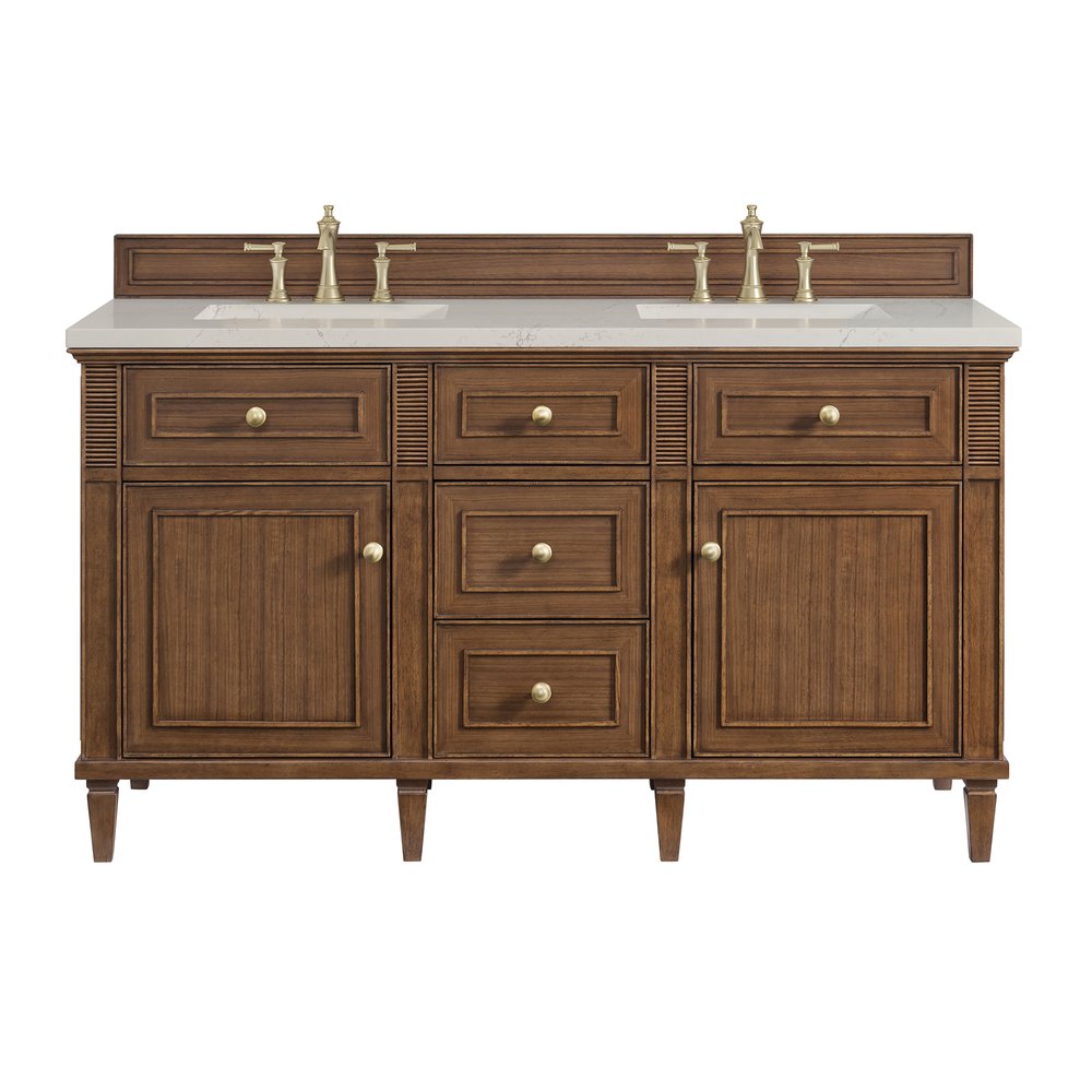James Martin - Lorelai 60" Double Vanity, Mid-Century Walnut, w/ 3 CM Siberian Silestone Top - 424-V60D-WLT-3SFR view 1